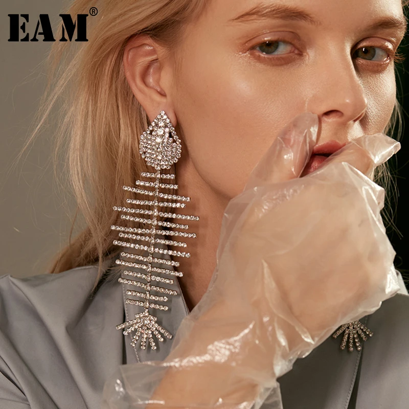 

WKOUD EAM Jewelry / 2019 New Fashion Temperament Zircon Inlaid Fishbone Modeling Earrings Women's Accessories S#R147010