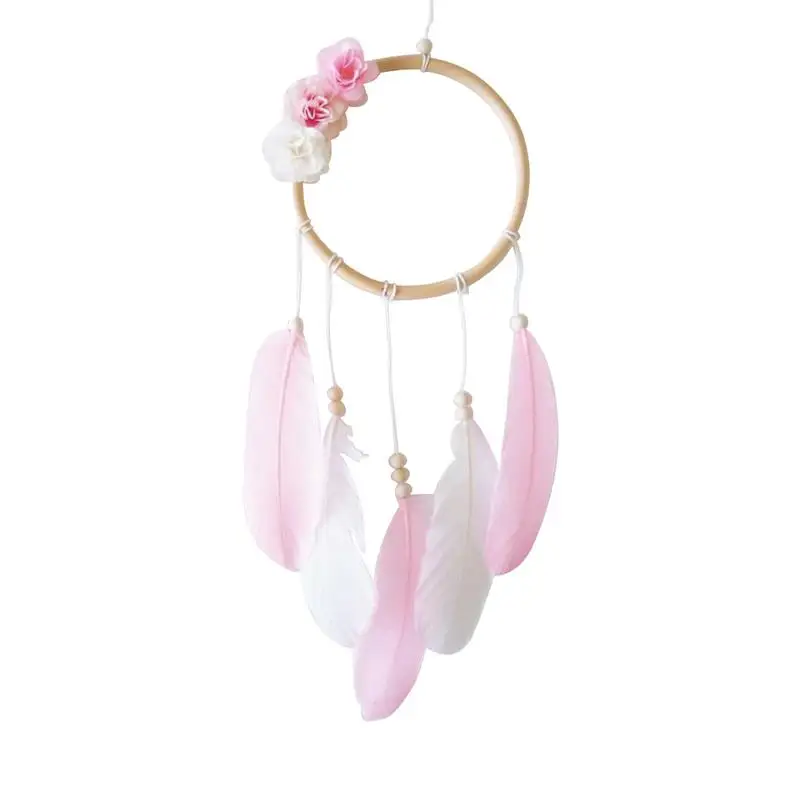 

Home Decoration Pink Flower Dream Catcher Girl Bedroom Wall Accessory Handmade Baby Shower Wedding Party Favor Supplies Gift