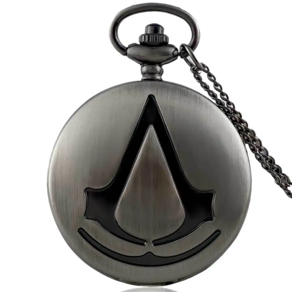 

IBEINA Assassin's Creed Theme Full Hunter Quartz Engraved Fob Retro Pendant Pocket Watch Chain Gift