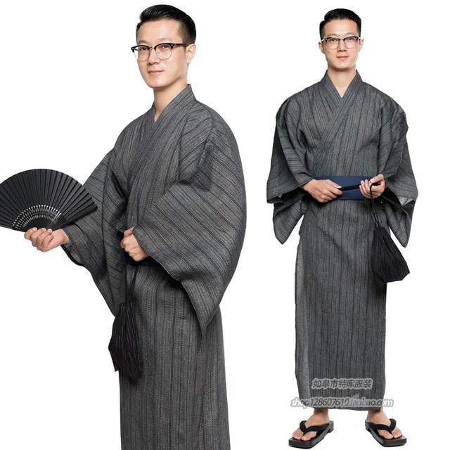 Traditional Japanese Male Cool Kimono Bathrobes Men's Cotton Robe
