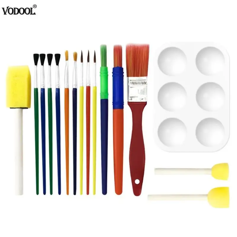 Koop 16 stks set Aquarel Gouache Penselen Spons Afdichting Palet Pan Set Schilderen Borstel Set Kunst Levert DIY Schilderen Gereedschap