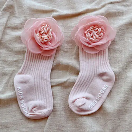 Осень-зима хлопковые носки принцессы для малышей Детские леггинсы для маленьких девочек кружевное платье с цветочным рисунком носки с бантиком из дышащего материала Размеры на 0–4 л