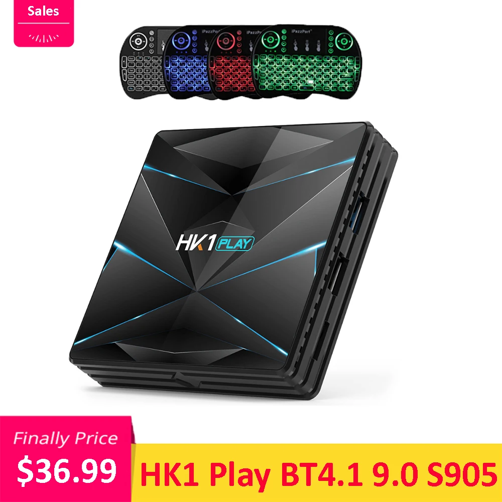 HK1 играть Android 9,0 Smart поддержка ТВ-коробок 4 K HD Smart S905X2 2,4G 5G двойной Wi-Fi Декодер каналов кабельного телевидения BT4.1 USB3.0 H.265 Media Player