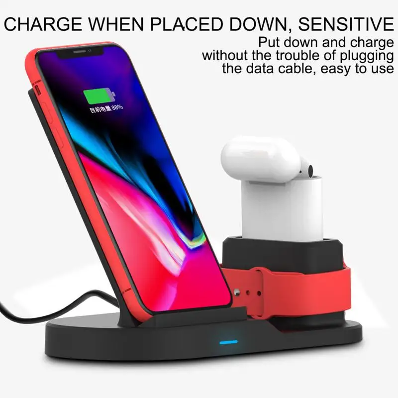 3 в 1 Беспроводное зарядное устройство вертикальное настольное быстрое для Apple Watch