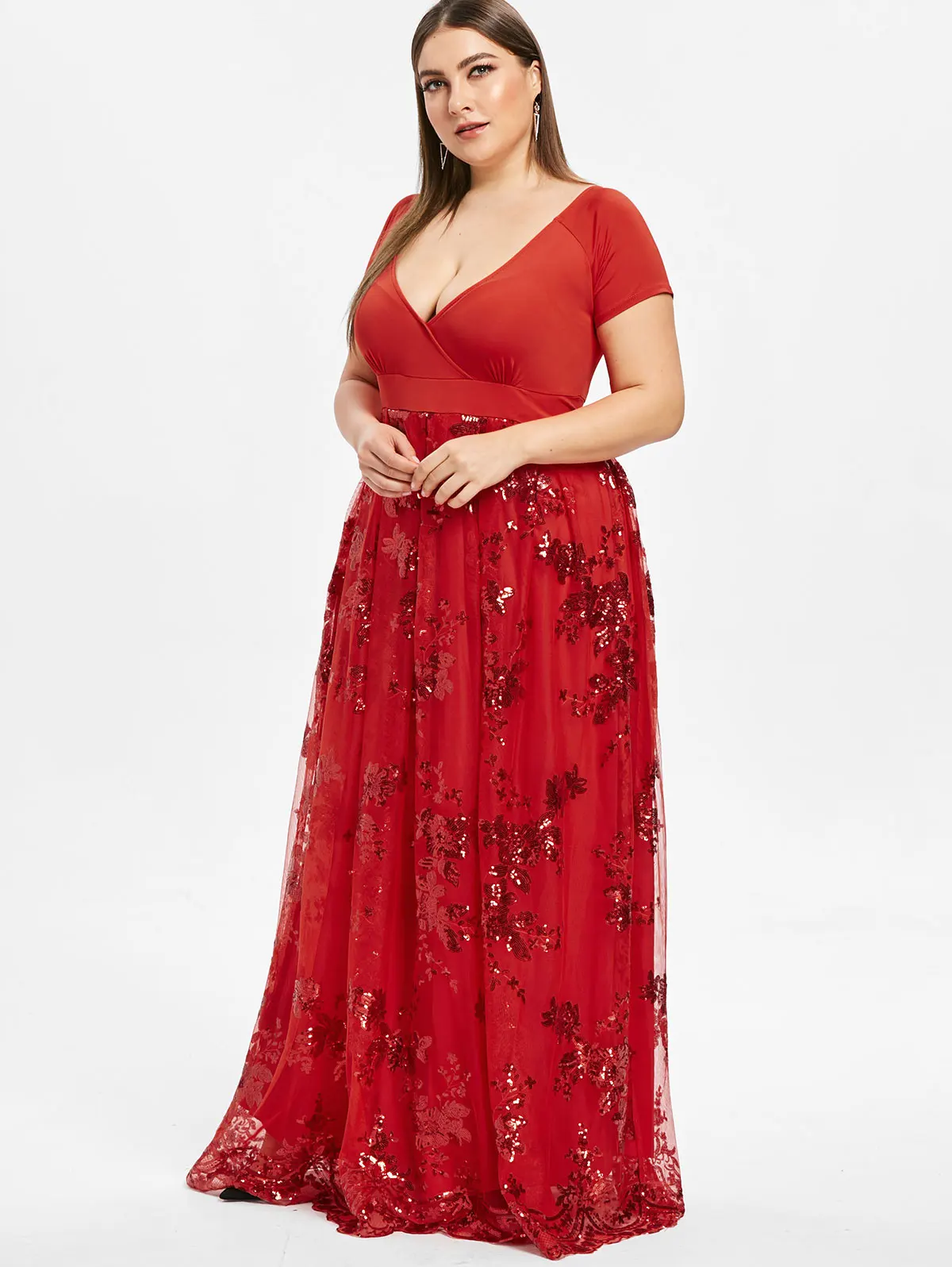 Wipalo Women Plus Size 5XL Floral Sparkly Maxi Prom Sequined Dress Sexy ...