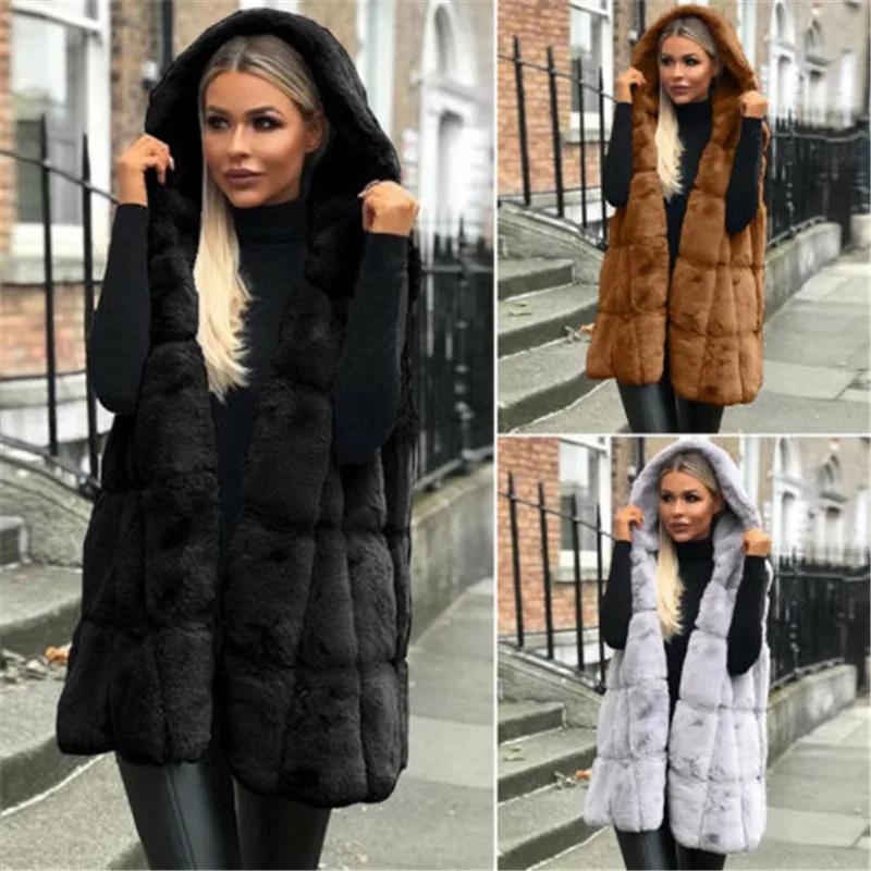 

Faux Fur Coat Winter Women 2019 Casual Hoodies Warm Slim Sleeveless Faux Fox Fur Vest Winter Jacket Coat Women casaco feminino