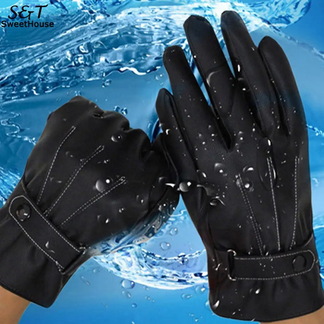 

Men's Gloves PU Leather Winter Driving Warm Gloves Cashmere Tactical Gloves Handschoenen Touch Screen Waterproof Gloves