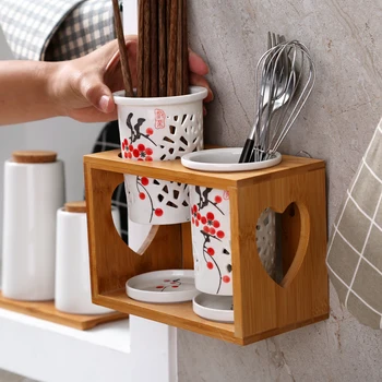 

Ceramic Chopstick Holder Hanging Wall Hanging Chopsticks Cage Drain Anti-mould Double Cage Chopsticks Kitchen Cutlery Storage