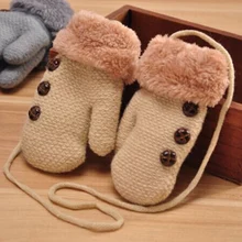 1 пара, зимние детские перчатки для девочек мальчиков, перчатки с пальцами, Детские теплые перчатки, Висячие на шее, вязаные перчатки для детей от 3 до 6 лет