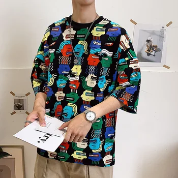 

T-shirt 2019 summer New streetwear Korean print short-sleeved trend loose half-sleeve men's shirt Thin tops Hot Free shipping