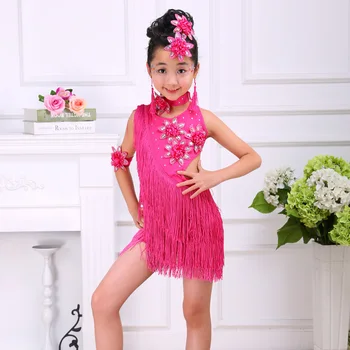 

Songyuexia Children's Latin Dance Performance Wear Gril tassel latin dancewear Test Class Latin Dance Dress Practice Dress