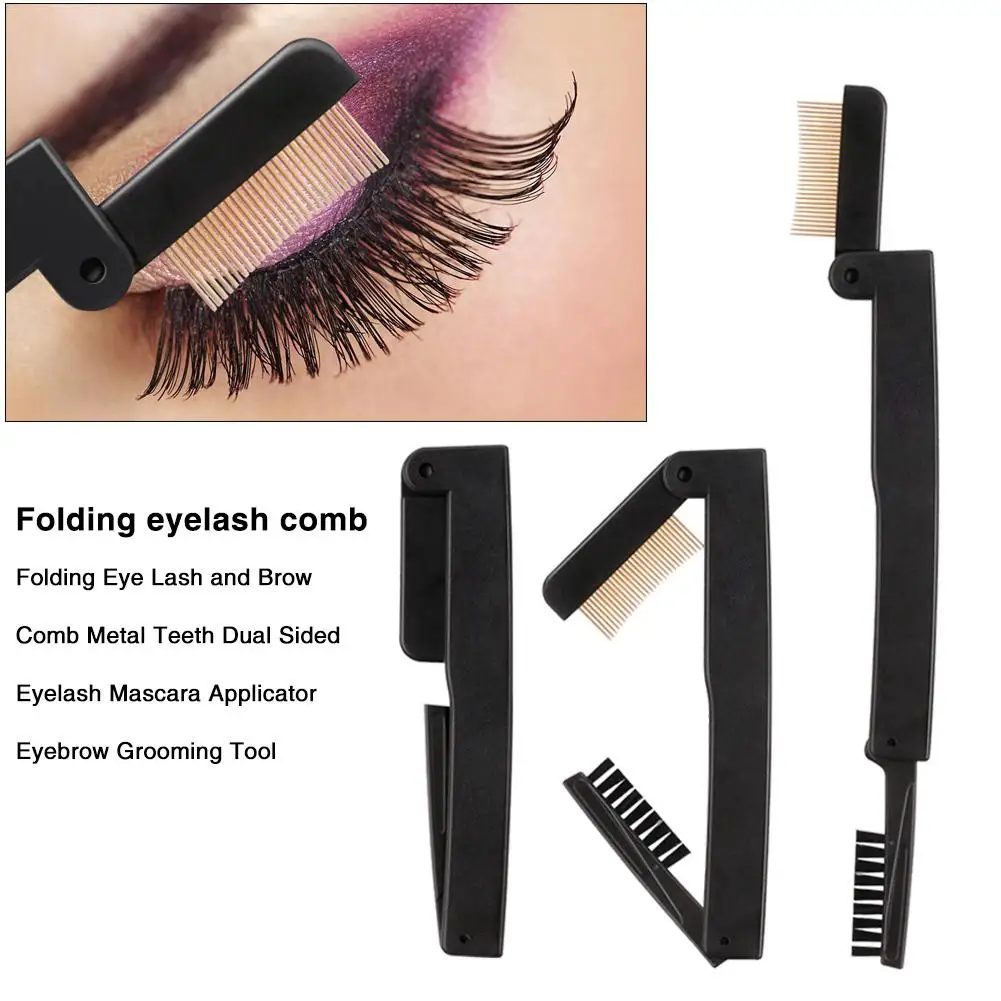 

Folding Eye Lash and Brow Comb Metal Teeth Dual Sided Eyelash Mascara Applicator Eyebrow Grooming Tool