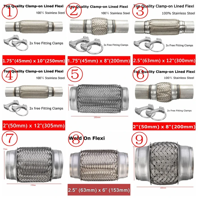 Stainless Exhaust Flex Tube Joint Flexi Repair Flexi Pipe 300x63 50mm  250x45mm 200x76 50 46mm 150x76 63mm 100 57mm - Mufflers - AliExpress