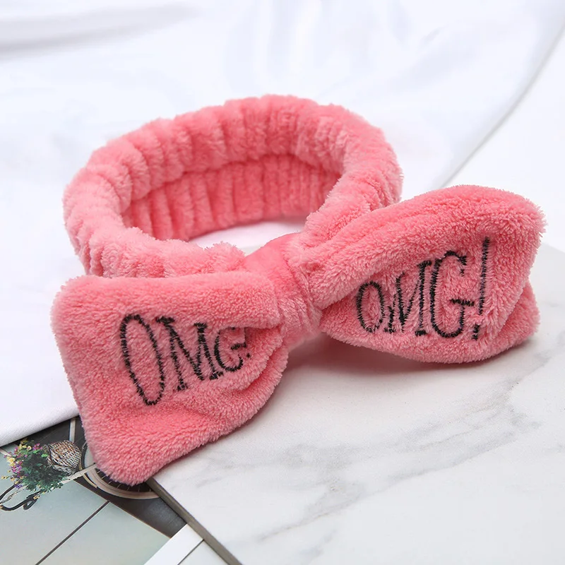 

Fashion New Colorful OMG Letters Bow Coral Fleece Headbands Women Wash Face Headbands Hair Bands Headwear Girl Hair Accessories