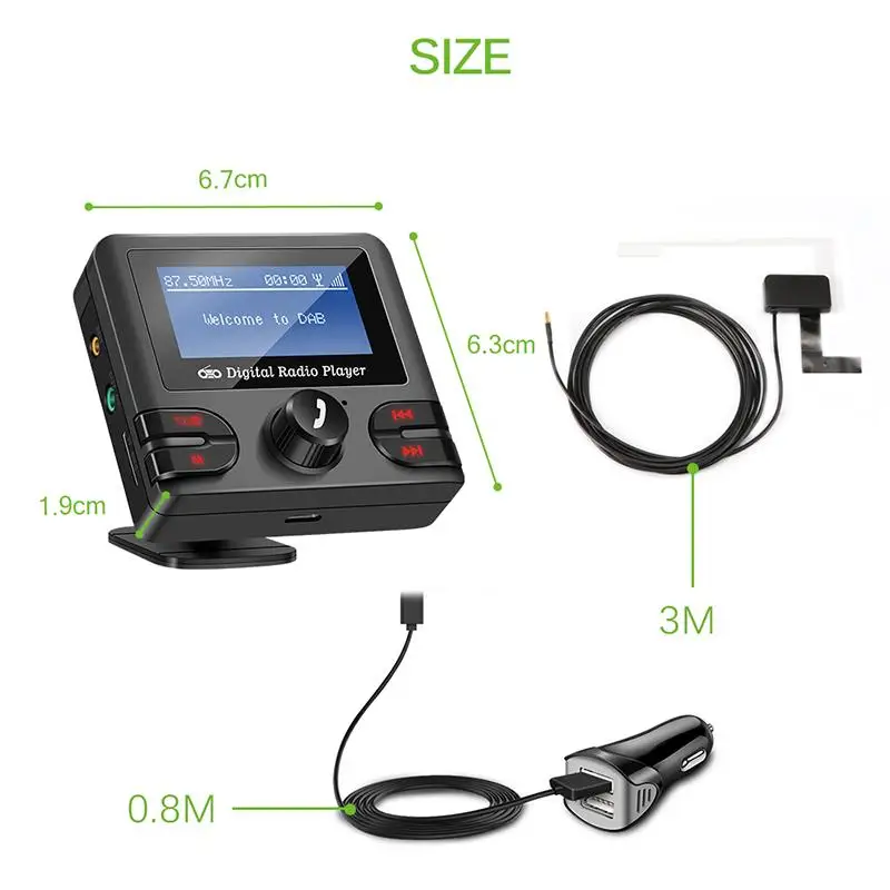 DAB Receiver Bluetooth 4.2 FM Transmitter Car Kit Music Player Modulator Dual USB 2.1A Charger Support TF with Antenna