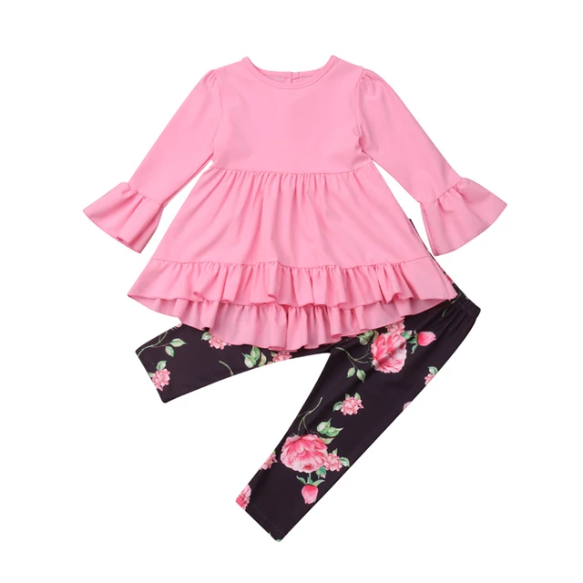 Cute Girls Clothes Set Kids Girl Clothing Set Floral Cotton Long Sleeve T shirt Ruffle Tops