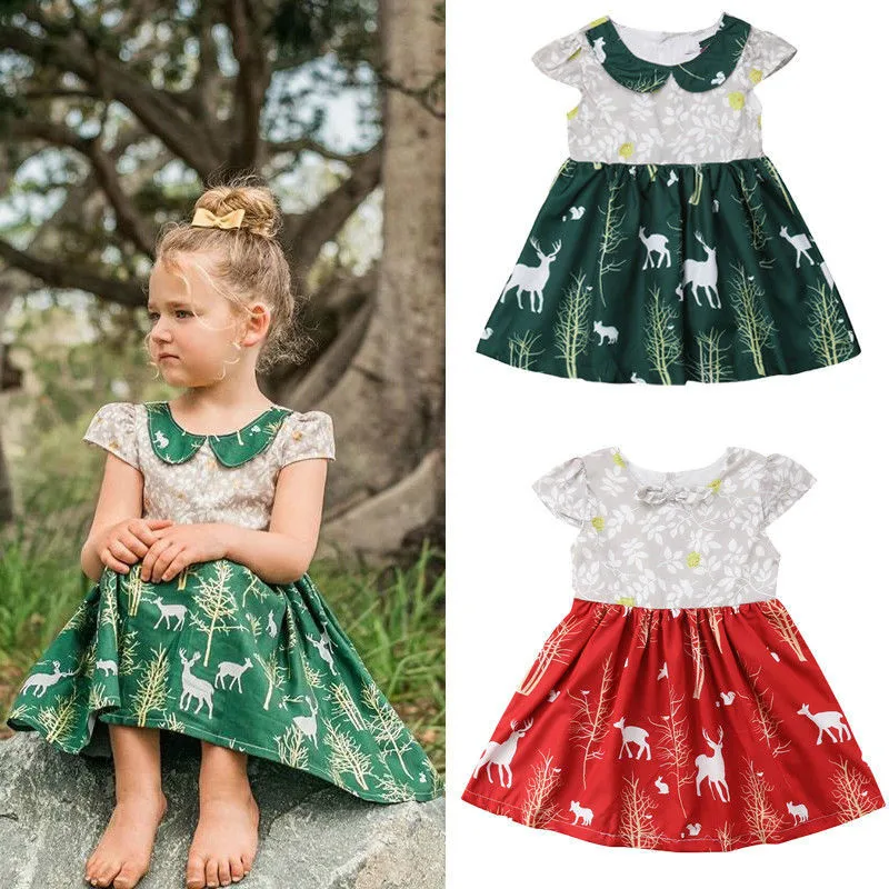 

Christmas Toddler Baby Girls Kids Reindeer Pattern Outfits Tutu Dresses Red Green