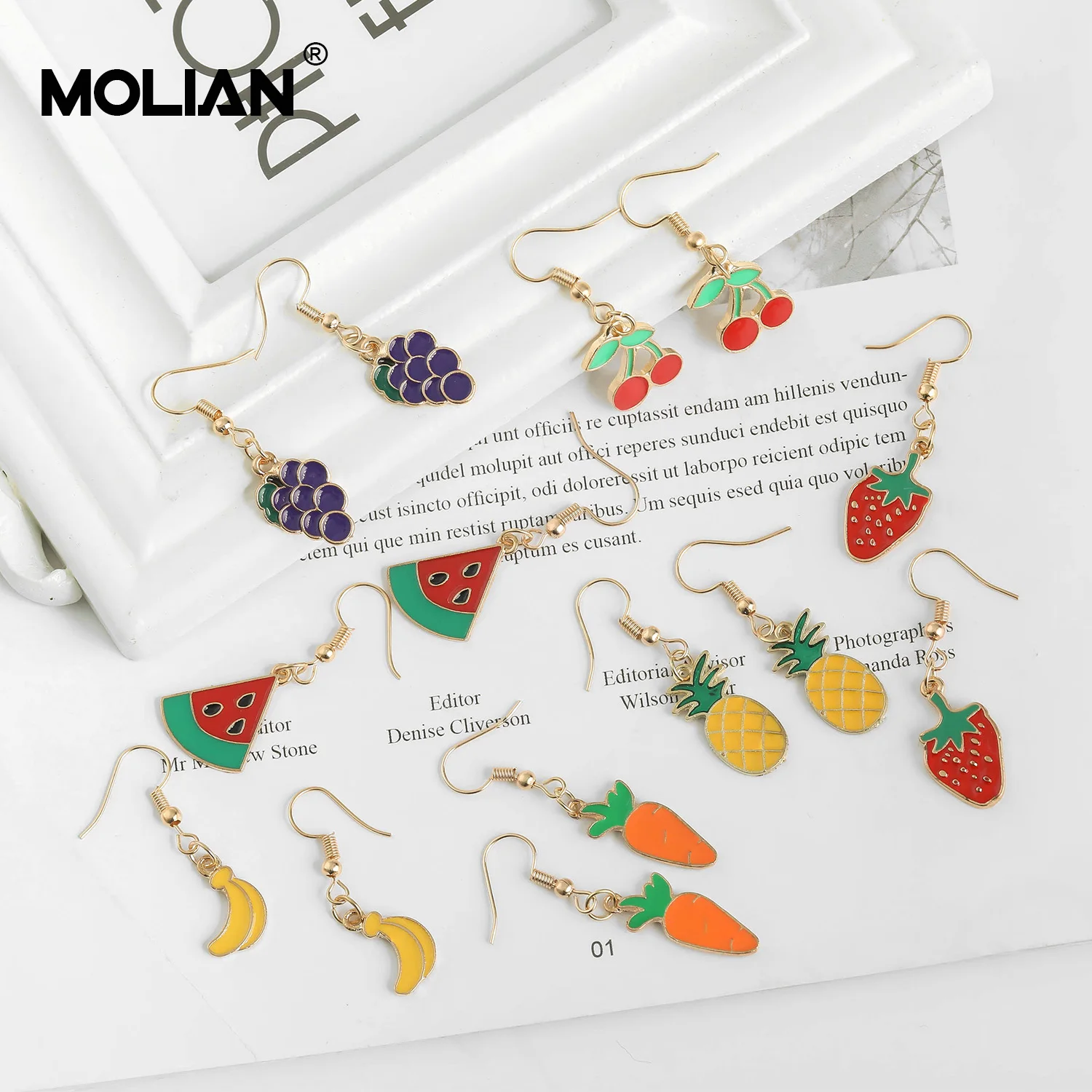 

MOLIAN Fruit Dangle Watermelon Drop Strawberry Earrings Grape Silver Copper Gold Cherry Eardrop jewelry for women Banana