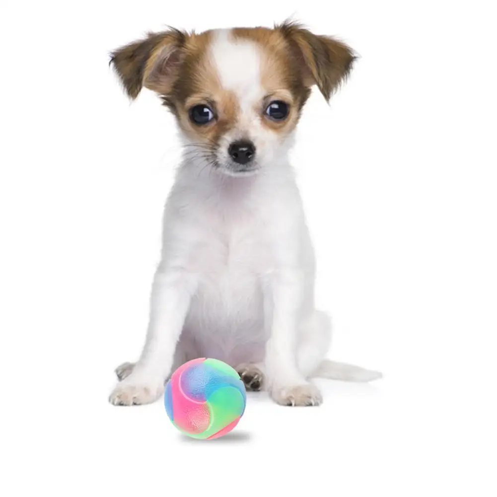 2 Piece Bite Resistant Glowing Elastic Ball Durable Flashing Molar Interactive Ball Pet Rubber Chew Toy For Cats Dogs Wholesale