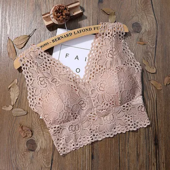 

Women Solid Bralette Bustier Lace Crop Top Bra Shirt Seamless underwear