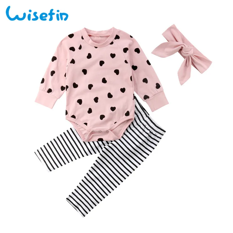 Wisefin Baby Girl Clothes Set Cotton Cute Baby Outfits Newborn Clothes Set Bodysuit+Pants+Headband 3Pcs Toddler Girl Clothes Set