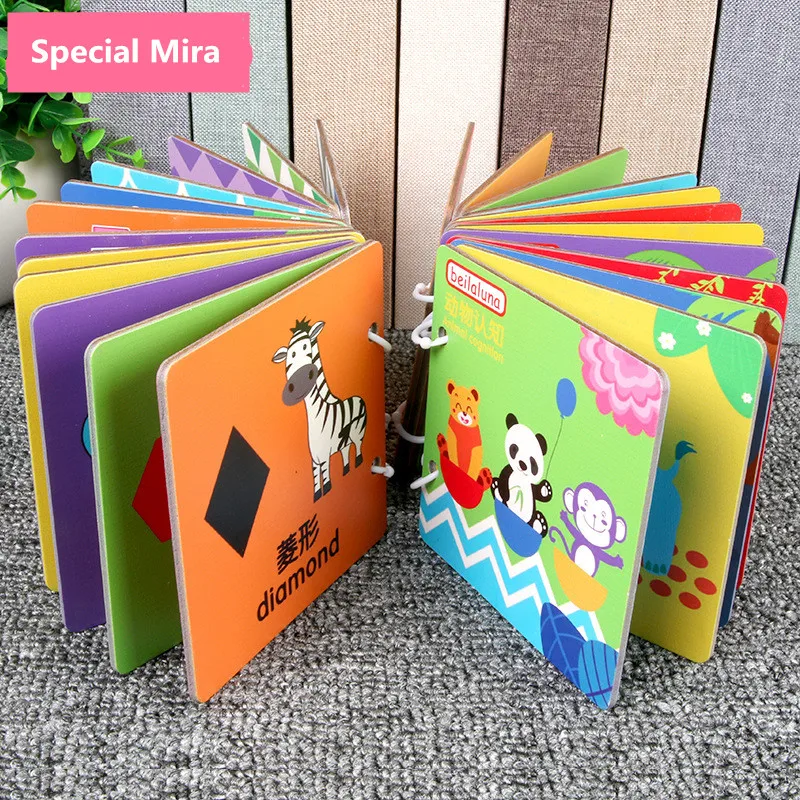 

6pcs/set Multi-function learning card Wood book Funny Color cognition Shape Animal Action Visual training cognition cards toys