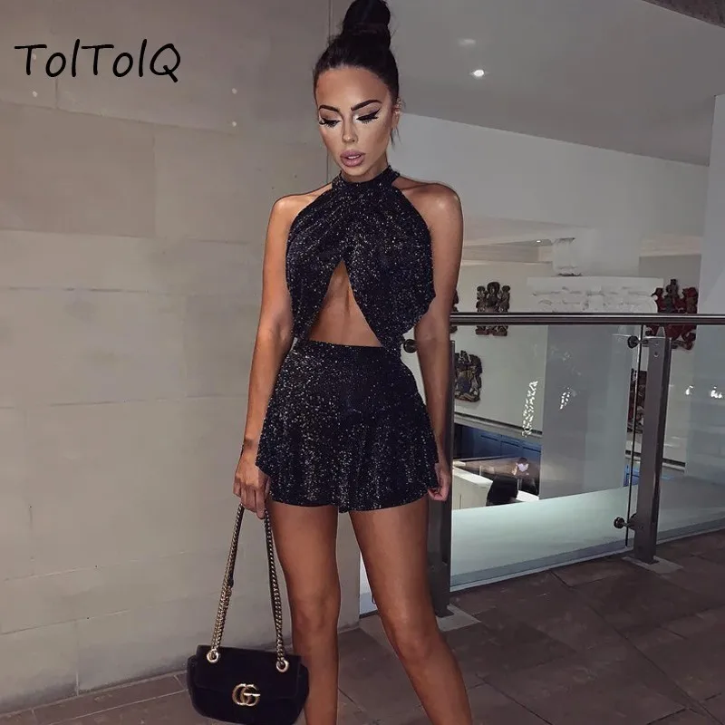 TolTolQ 2019 блестящее сексуальное платье без рукавов Женская Клубная одежда вечерние