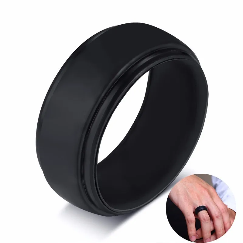 Мужские Силиконовые обручальные кольца в черном дизайне, Безопасные Медицинские мягкие резиновые мужские кольца