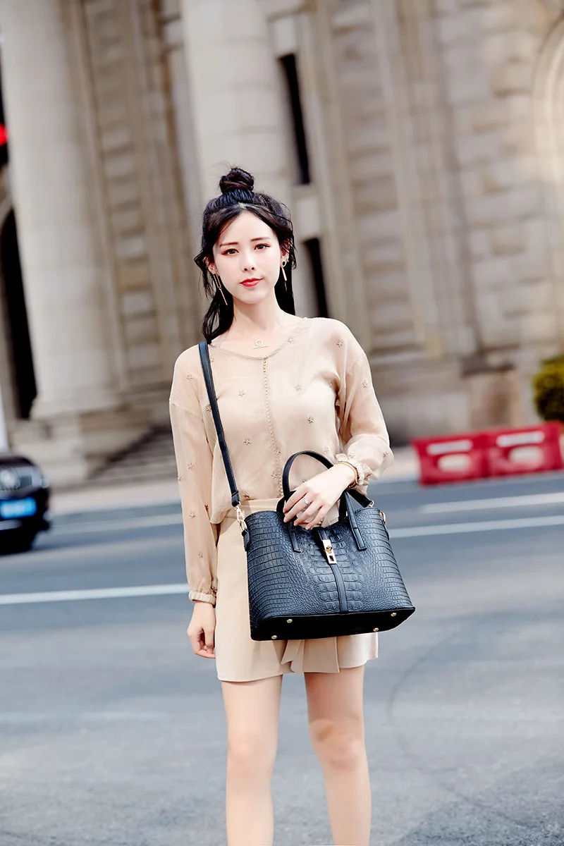 

LKX 2019 New Crocodile PU Leather Handbag Fashion Trend Luxury Brand Men Bag Lady Top-handle Bags Female Bolsos Mujer Sac A Main