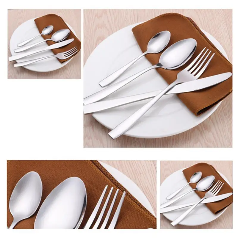  24pcs Flatware Set Stainless Steel Kitchen Cutlery Set Tableware Dinnerware Utensil Set with Wooden - 32993733992