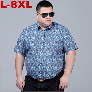 

8xl plus Men Shirt Cotton Floral Print Blouse Short Sleeve Blusas Femininas Floral Womn Blouses Casual Blusas Large Size Shirt