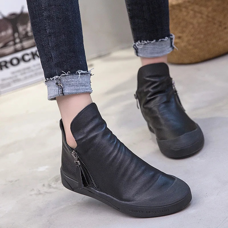 

Genuine Zipper Fashion Woman Leather Shoes 2018 Spring Winter Women Boots