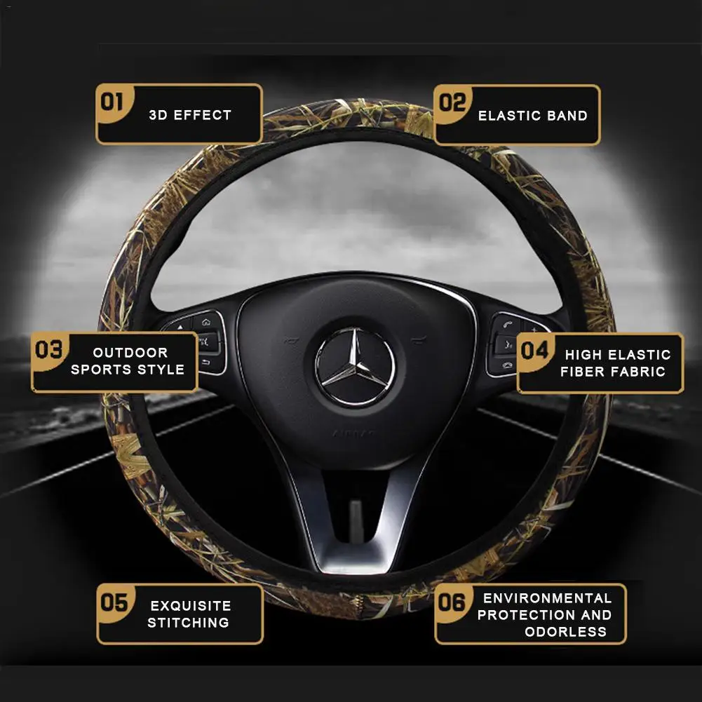 

Car Steering Wheel Cover Universal Anti-slip Stretchy D Round Shape 37cm 38CM Camouflage Car Steering Protective Elastic Covers