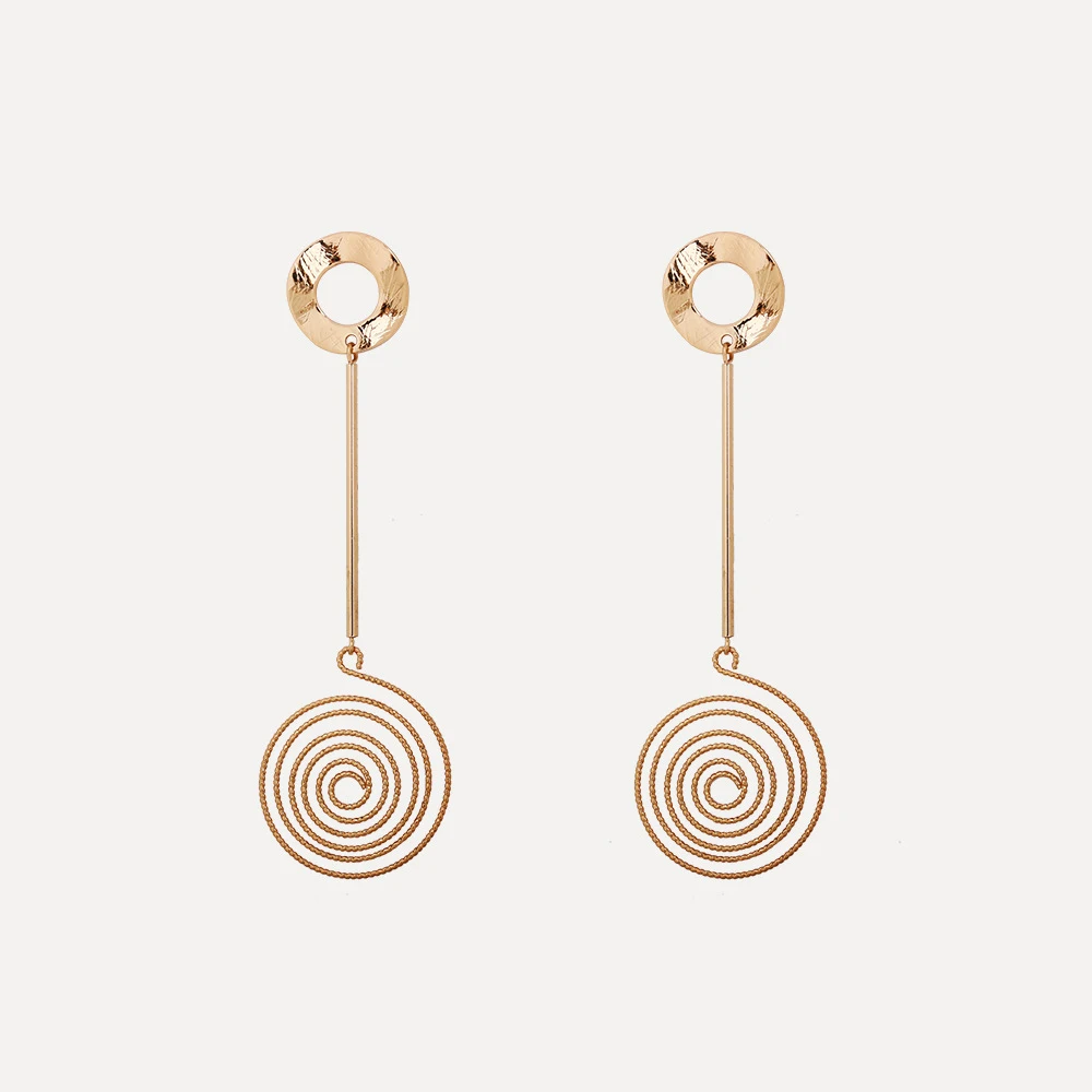 

Bohemian Long Alloy Spiral Round Statement Earrings Women's New Fashion Drop Dangle Earrings Brincos Bijoux Jewelry Wholesale