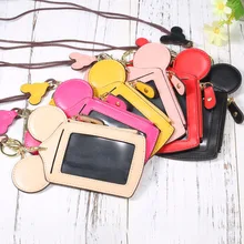 Милый мультяшный держатель для карт, защита ID, Кредитная кожа, Мини Тонкий Карманный кошелек, кошелек для монет, кошелек с кольцом для ключей и ремешком