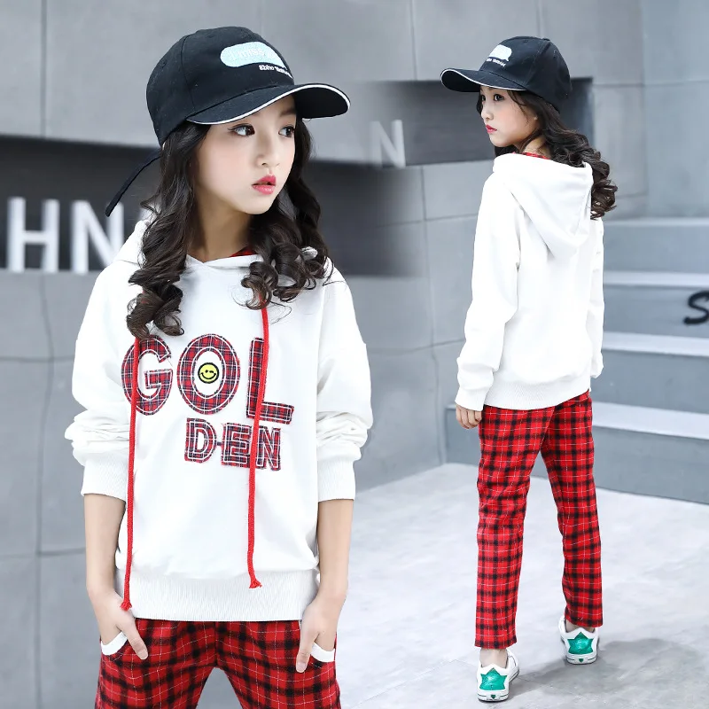 

girls clothes spring and autumn 2019 new cotton fashion letters hooded sweater + pants children's clothing
