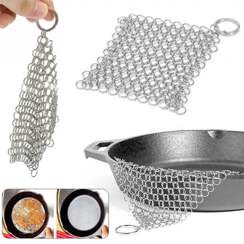 

10x10cm Cookware Stainless Steel Pan Brush Ring Scrubber Cleaner Chainmail