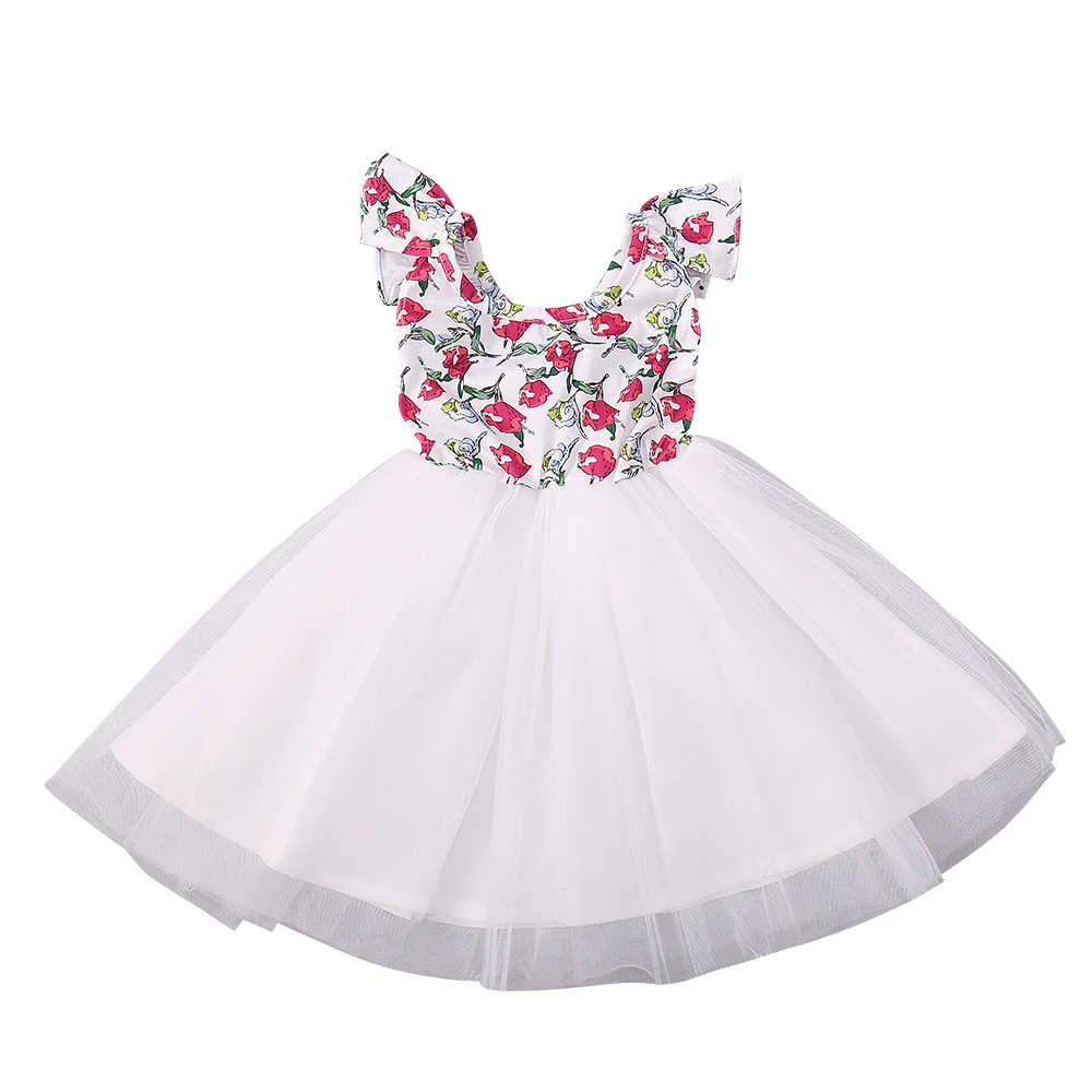 

2019 Summer Toddler Kids Baby Girl Ruffles Sleeveless Floral Tutu Tulle Floral Dress Sundress Clothes