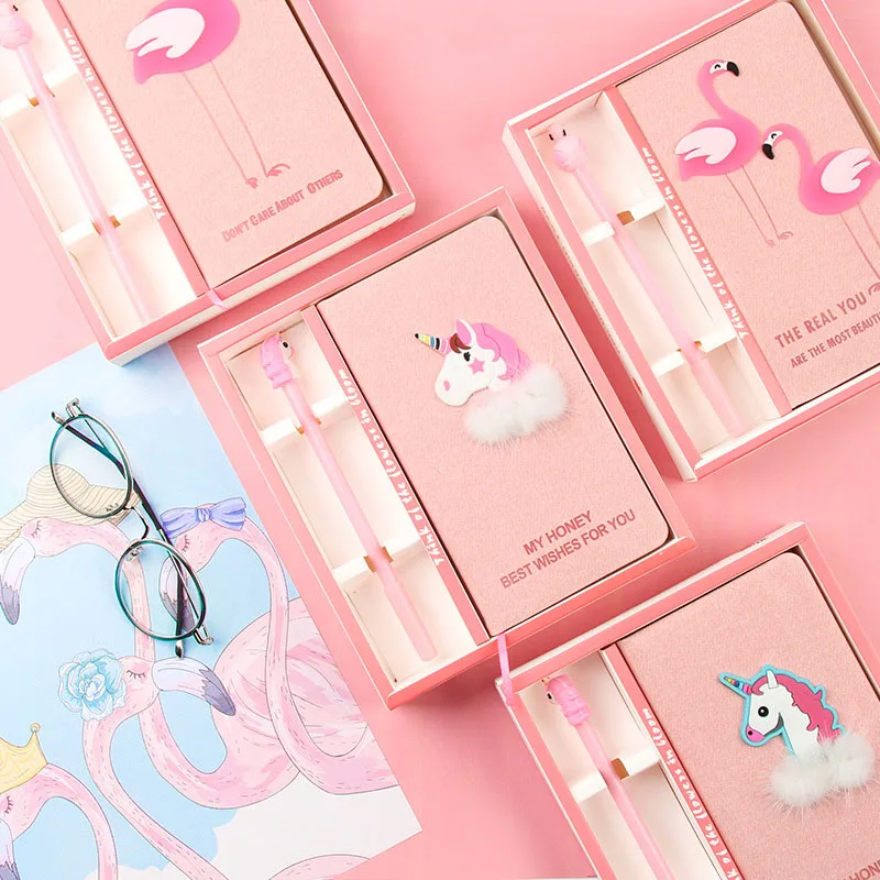 

New Pink Flamingo Unicorn Notebook With Pink Pen Office School Supplies Back To School Girls Gifts Stationery Writing Notes Set