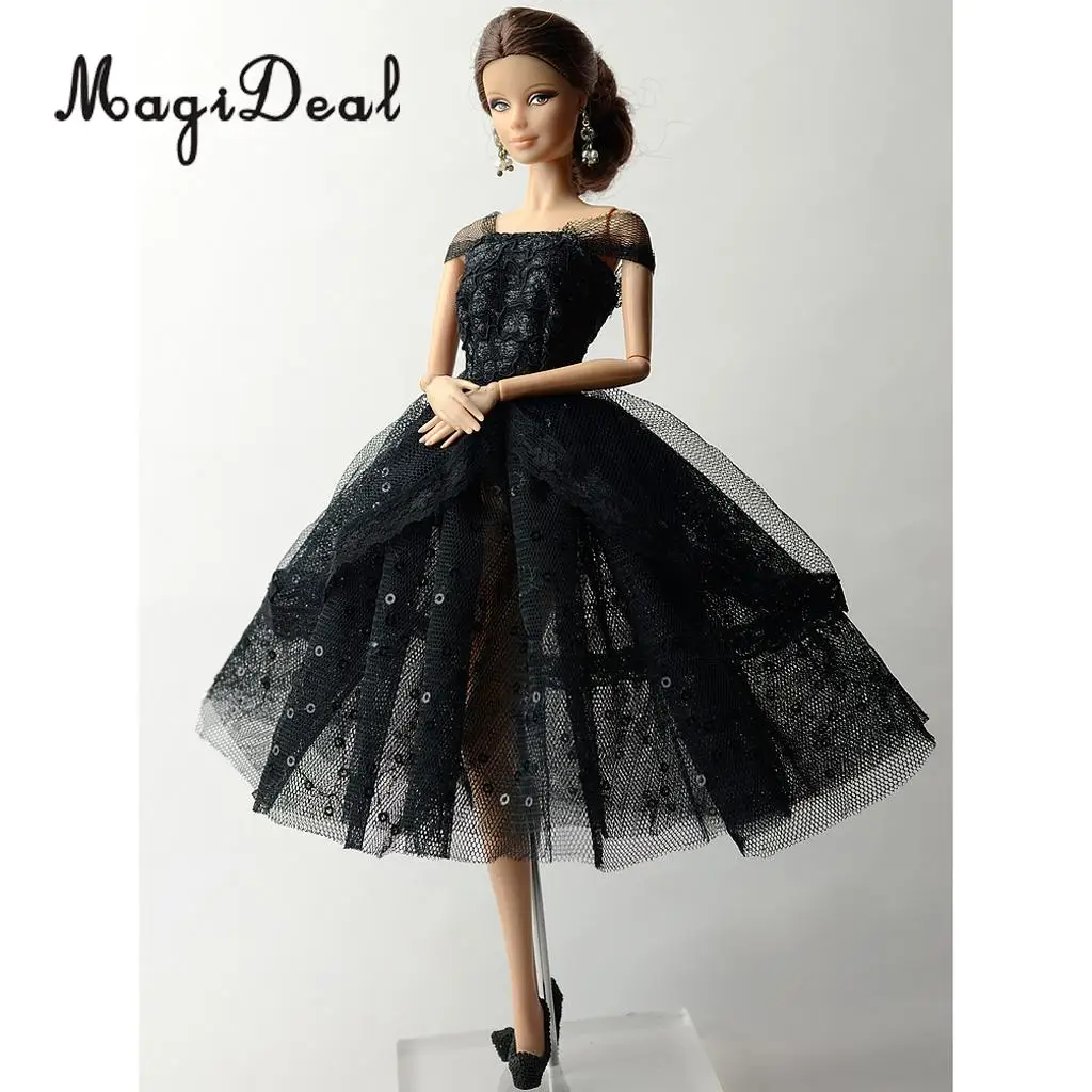 

Fashion Lace Tulle Dress Gown Evening Skirt Outfits For 11inch Doll Clothes Dress Up Accs Black