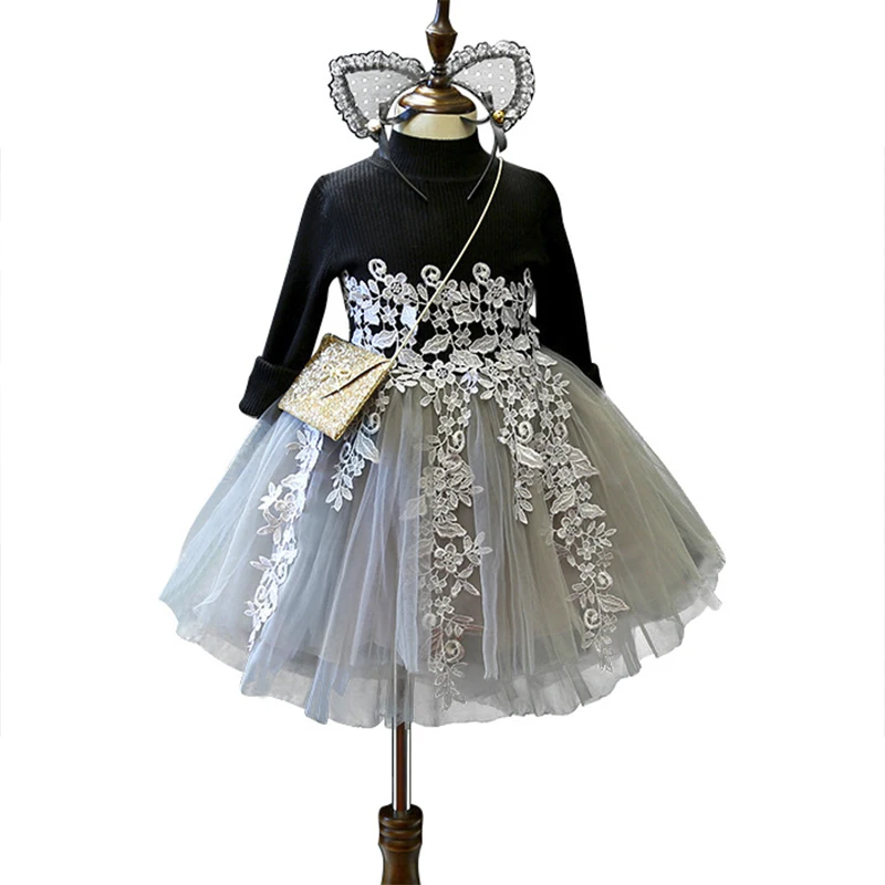 

MANNY Black Embroidered Warm Dress For Girls Kids Dresses For Girls Baby Girl Clothes Party And Wedding Vestidos A-shape Dress