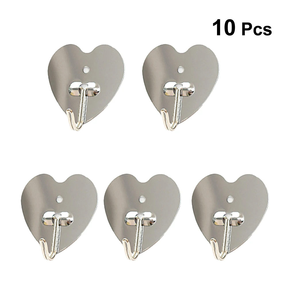 10Pcs Hooks Punch Free Behind the Door Love Heart shape Wall Hangers