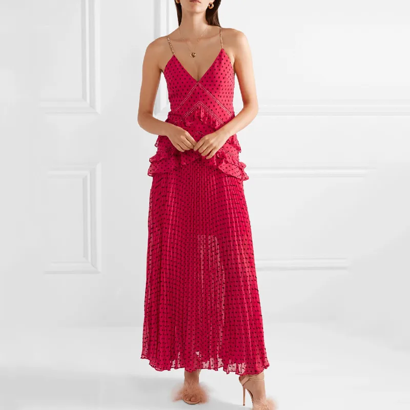 

Brand Luxury Sexy Women Maxi Dress V-neck Spaghetti Strap Ruffles Beading A-line Dress Fashion Party 2019 Summer Clothes