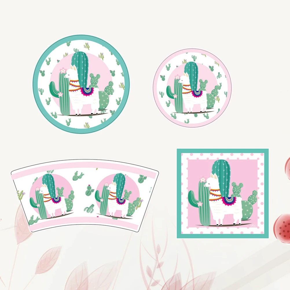  64pcs Alpaca Napkins Cartoon Paper Napkins Lovely Invitation Cards Creative Paper Cups Paper Plates - 33000934099