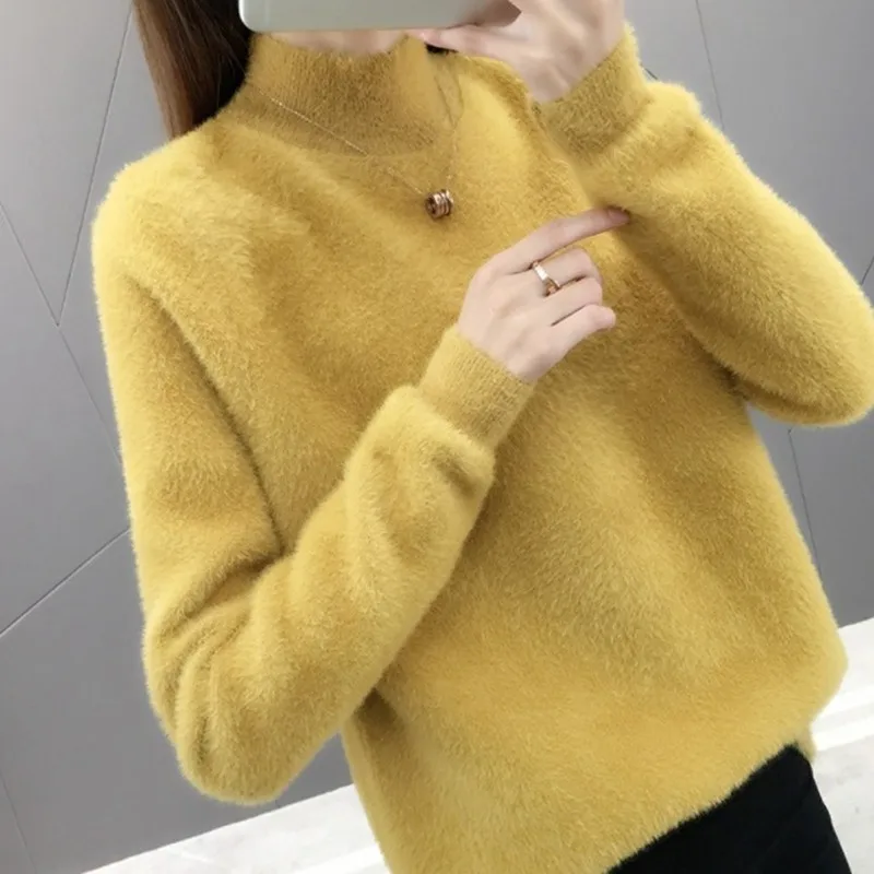 turtleneck sweater women solid rendering sweater winter women Imitate mink fleece pullover damen candy colors sweater feminino turtleneck sweater women solid rendering sweater winter women Imitate mink fleece pullover damen candy colors sweater feminino
