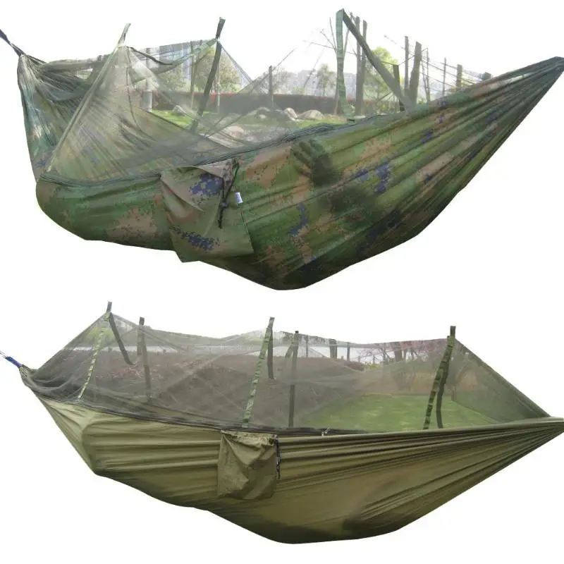 

Camping Hammock Mosquito Net Portable Outdoor Garden Travel Swing Canvas Stripe Hang Bed Hammock 260*130cm