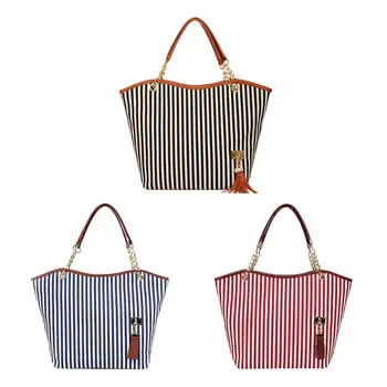 

1pcs Canvas Top-handle Bag With Tassel Shopping Handbags Big Capacity For Women Girls 48x32x10cm