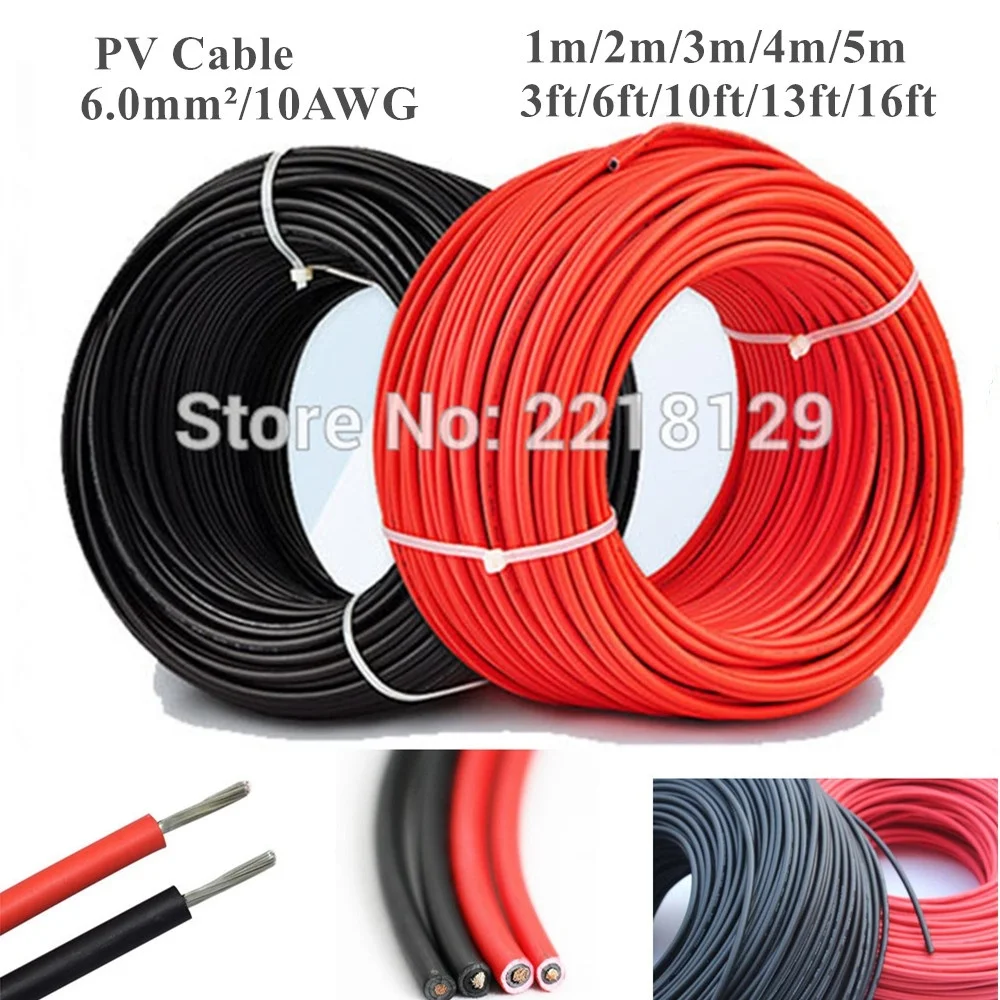 Солнечный Кабель черный + красная Панель PV 1 м/2 м/3 м/4 м/5 м 6 0 мм/10AWG солнечный модуль