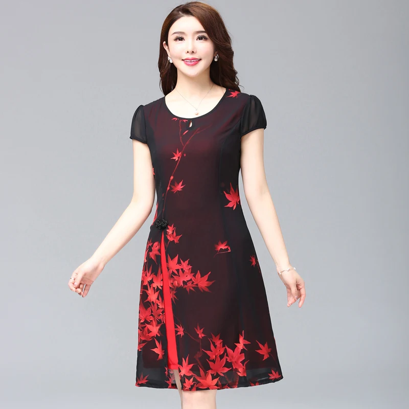 Летнее Новое красное сексуальное женское платье Ципао Чонсам повседневное Цветочное платье с круглым вырезом большого размера из вискозы китайское обтягивающее летнее платье XL-5XL