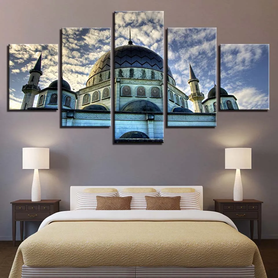 

5 Pieces Home Decor Canvas HD Prints Poster Wall Art Pictures Blue Stars Sky Shine World Map Paintings For Living Room